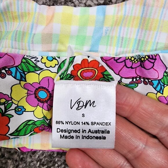 NWT VDM The Label Kasia Reversible Bikini Top 60s Floral/Pastel Tartan Small - Picture 13 of 14